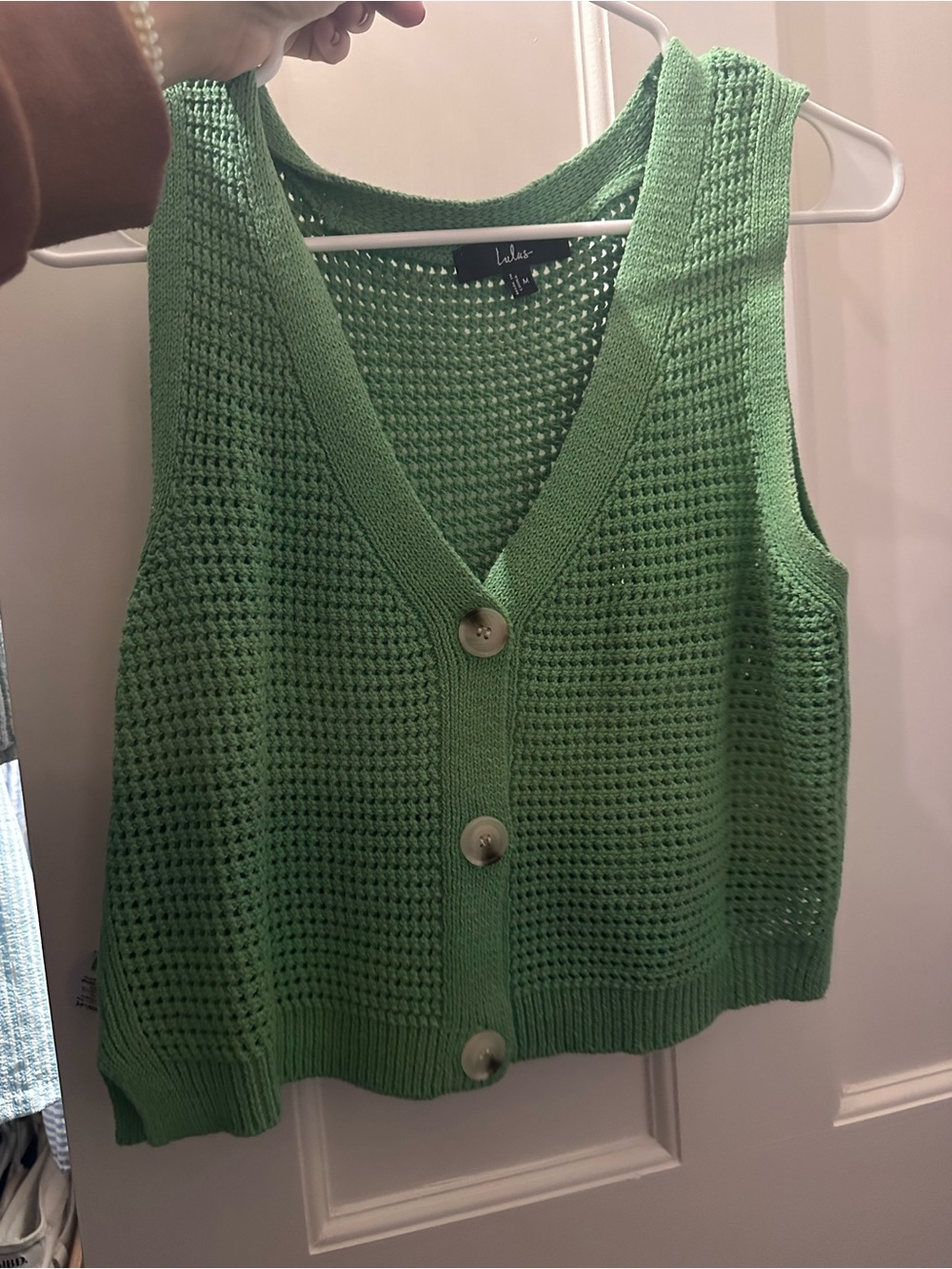 Lulu's Lime Green Open-Knit Button Front Sweater Vest